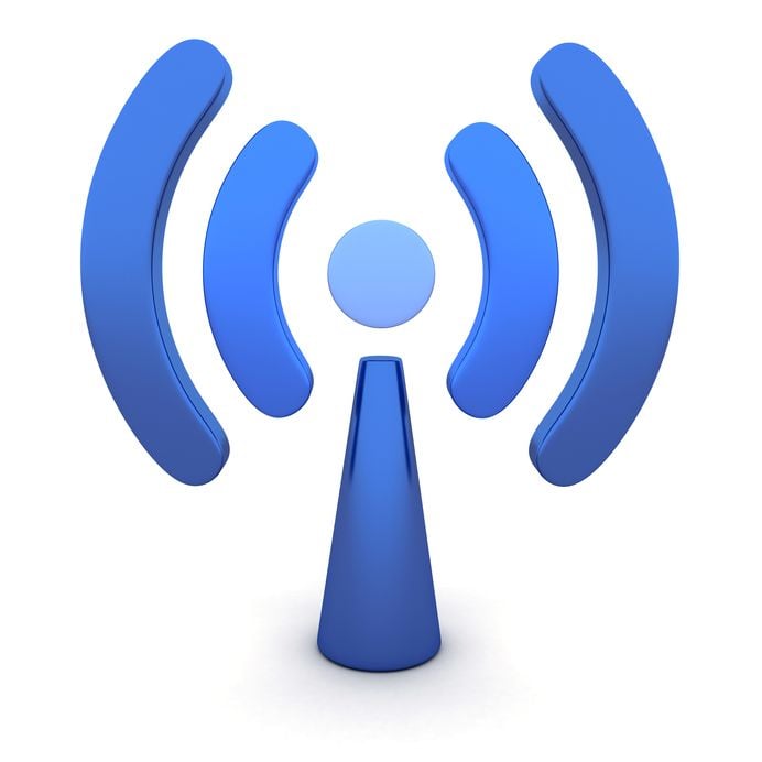 Blue wireless signal icon depicting connectivity and network strength in 3D design.