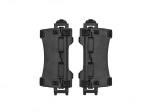 Close-up of black plastic tool case locks, designed for secure fastening and durability.