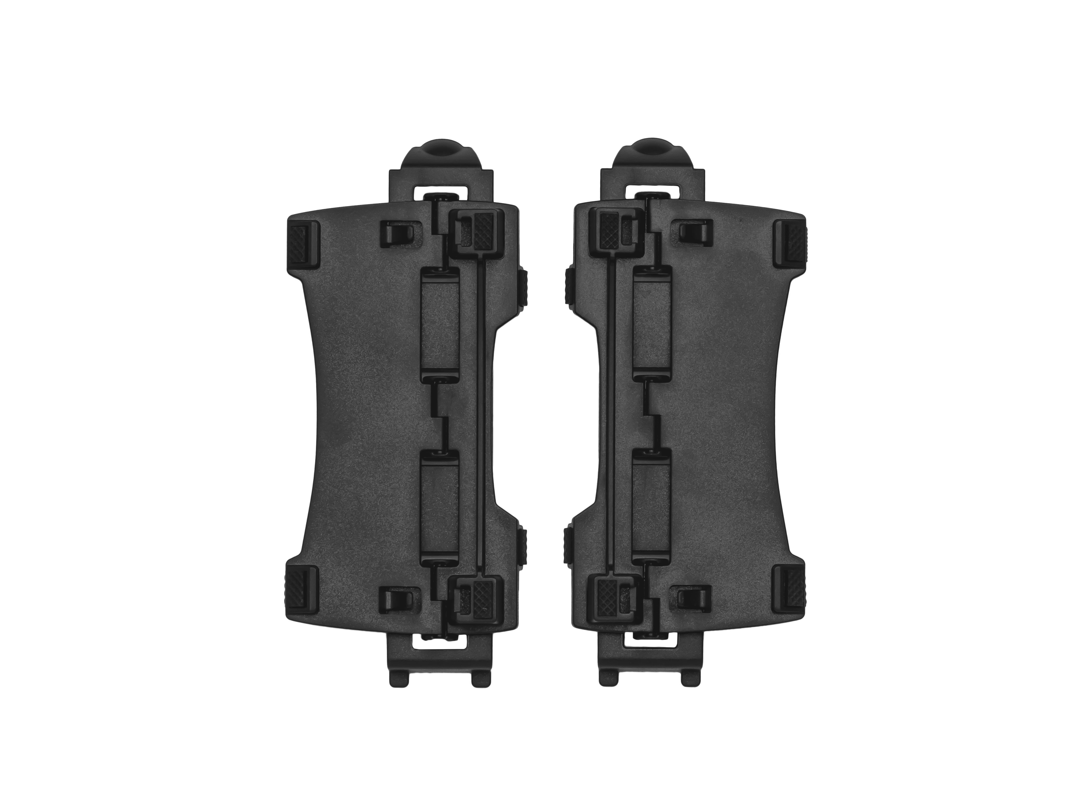Close-up of black plastic tool case locks, designed for secure fastening and durability.
