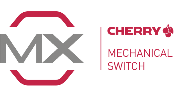 Logo of Cherry MX Mechanical Switch, featuring red and gray text with a stylized MX design element.