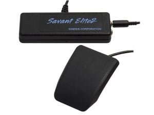 Black Savant Elite2 programmable foot pedal by Kinesis Corporation for ergonomic computer input.