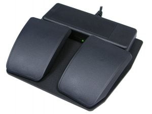 Black dual foot pedal control for transcription and hands-free operation.