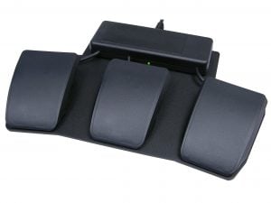 Three-button USB foot pedal for hands-free control and efficiency in transcription and dictation tasks.