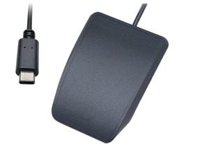 USB-C external RFID card reader with black casing for secure contactless data transfer and identification.