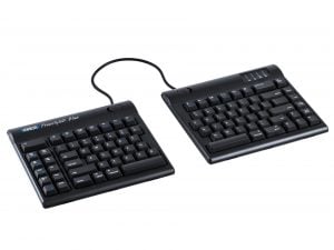 Ergonomic split keyboard with wired connection, designed for comfortable typing and enhanced productivity.