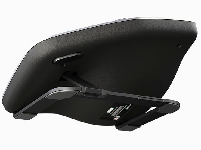 Ergonomic split keyboard on a desk, enhanced for comfort and adjustable typing position. Ideal for office setups.