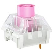 Mechanical keyboard switch with a red stem and black housing, ideal for gaming and typing.