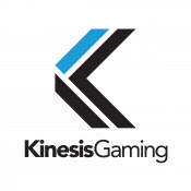 Kinesis Gaming logo with stylized blue and black K design for ergonomic gaming products.