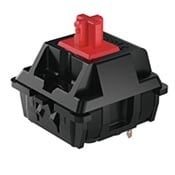 Mechanical keyboard switch in black with a red stem, ideal for customizing keyboard tactile response and typing experience.