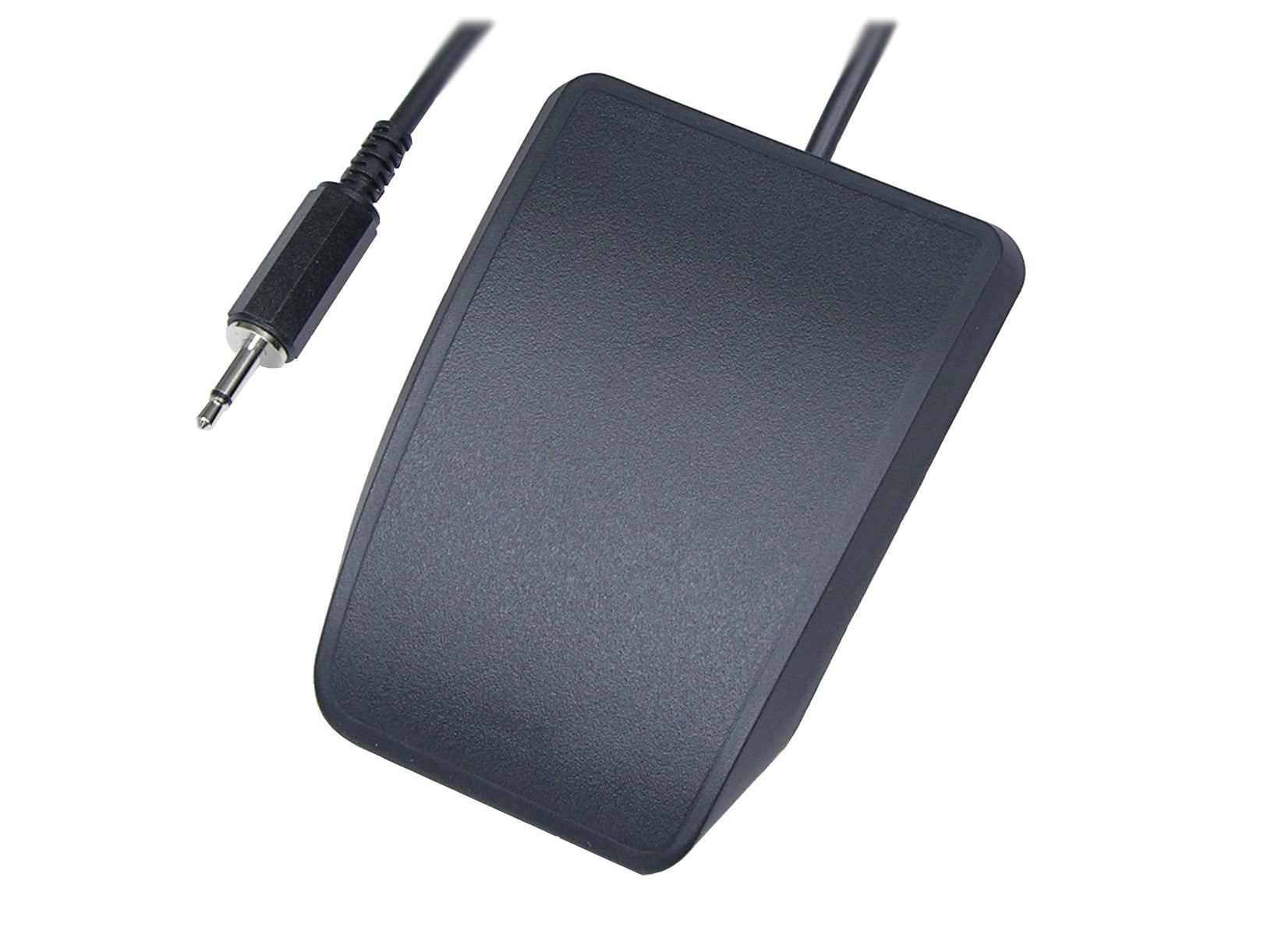 Black wired foot pedal switch with a cable and 3.5mm jack connector for transcription or audio control.