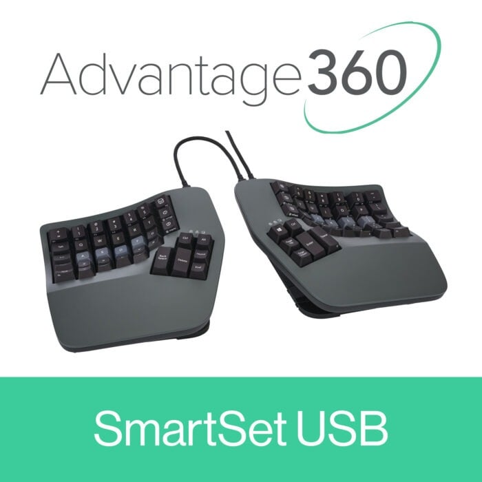 Ergonomic Advantage360 keyboard with SmartSet USB technology for enhanced typing comfort and efficiency.