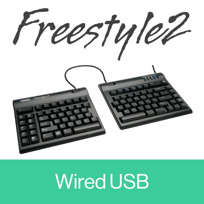 Split ergonomic keyboard with USB connection, Freestyle2 model featuring adjustable design for comfort and productivity.
