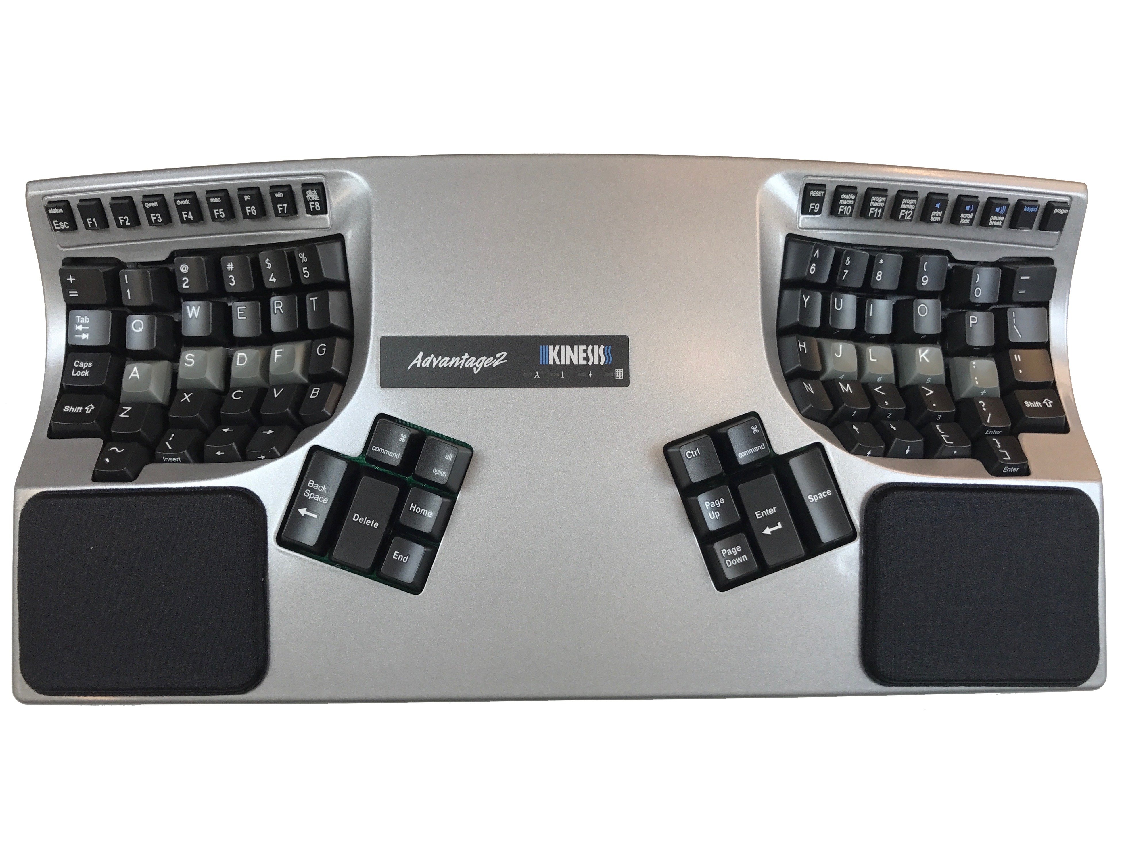 Ergonomic Advantage2 keyboard with split design and cushioned palm rests for comfortable typing.