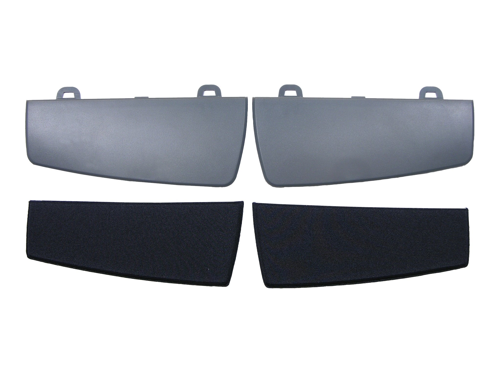 Set of four Vortex generator replacement fins in grey and black for automotive aesthetics and aerodynamic enhancement.