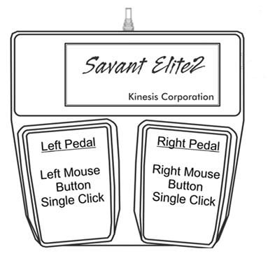 Foot pedal with left and right mouse button functions for hands-free computer control from Kinesis Corporation.