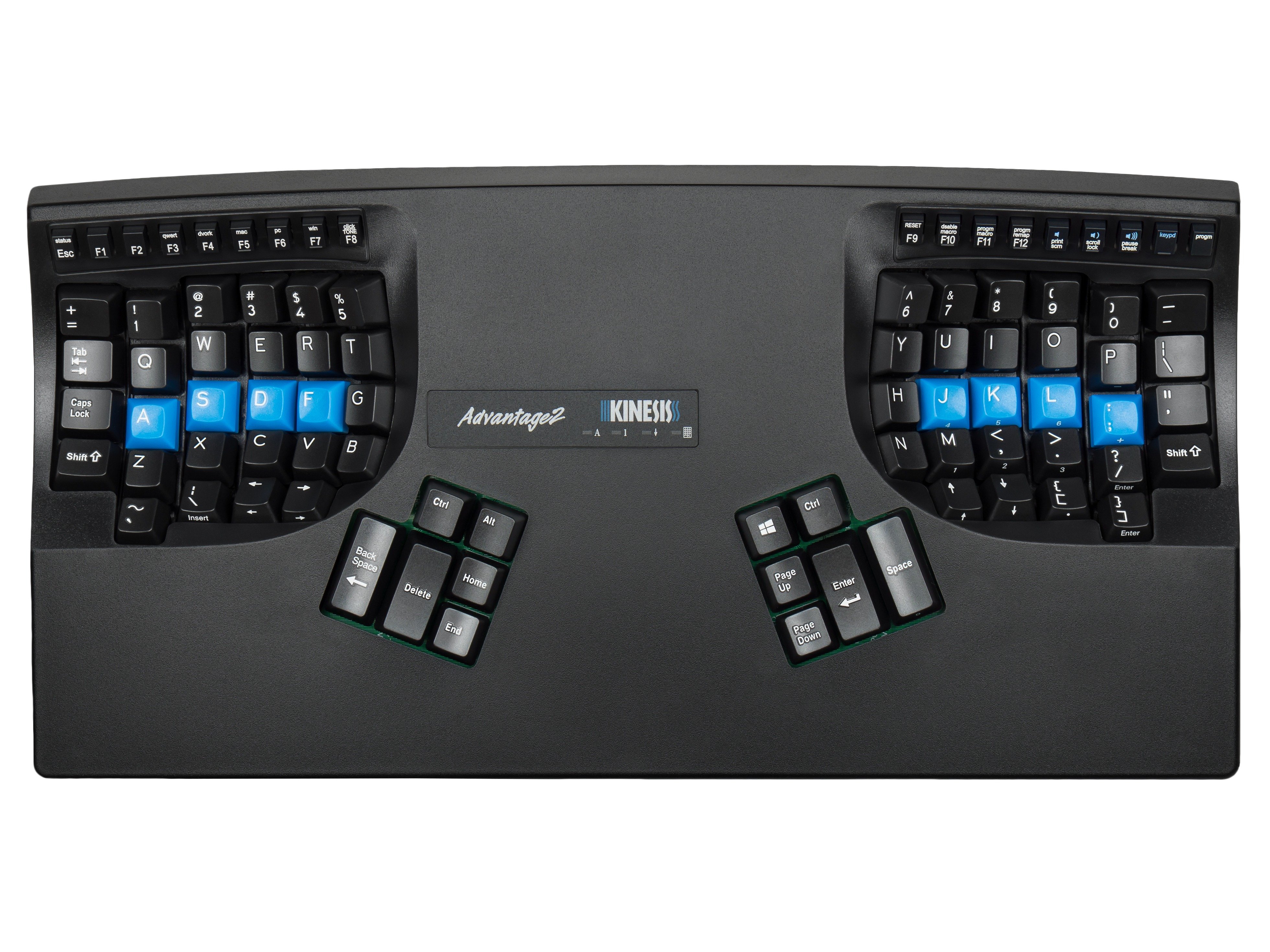Ergonomic Kinesis Advantage2 keyboard with split key design for comfort and efficiency.