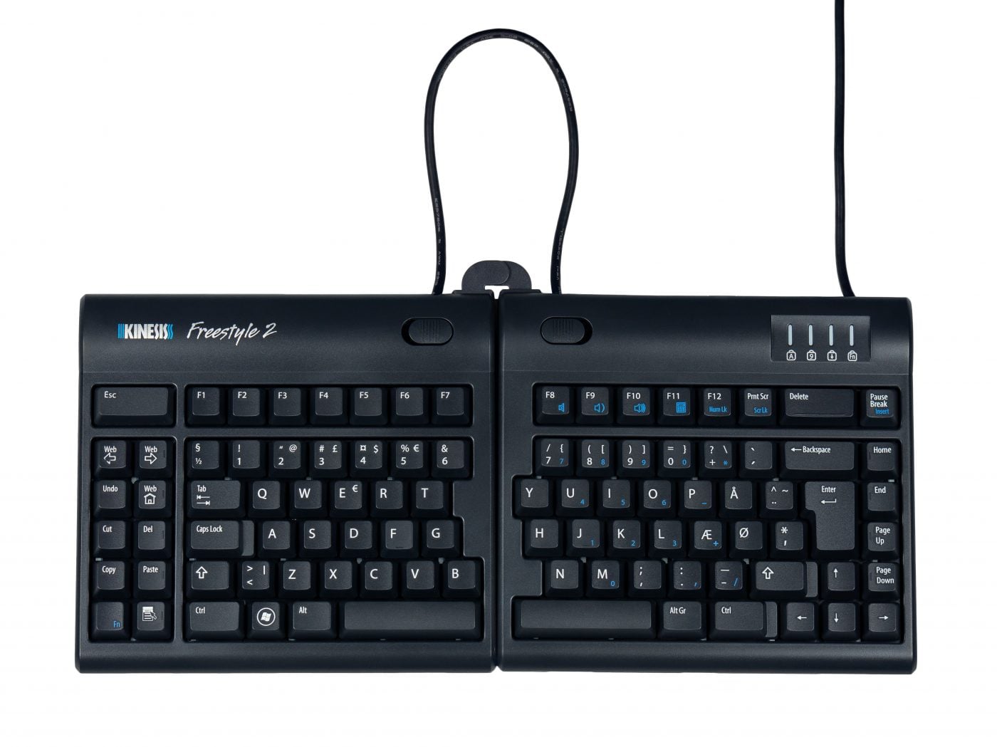 Ergonomic split keyboard with adjustable layout for comfortable typing, featuring Kinesis Freestyle2 design.