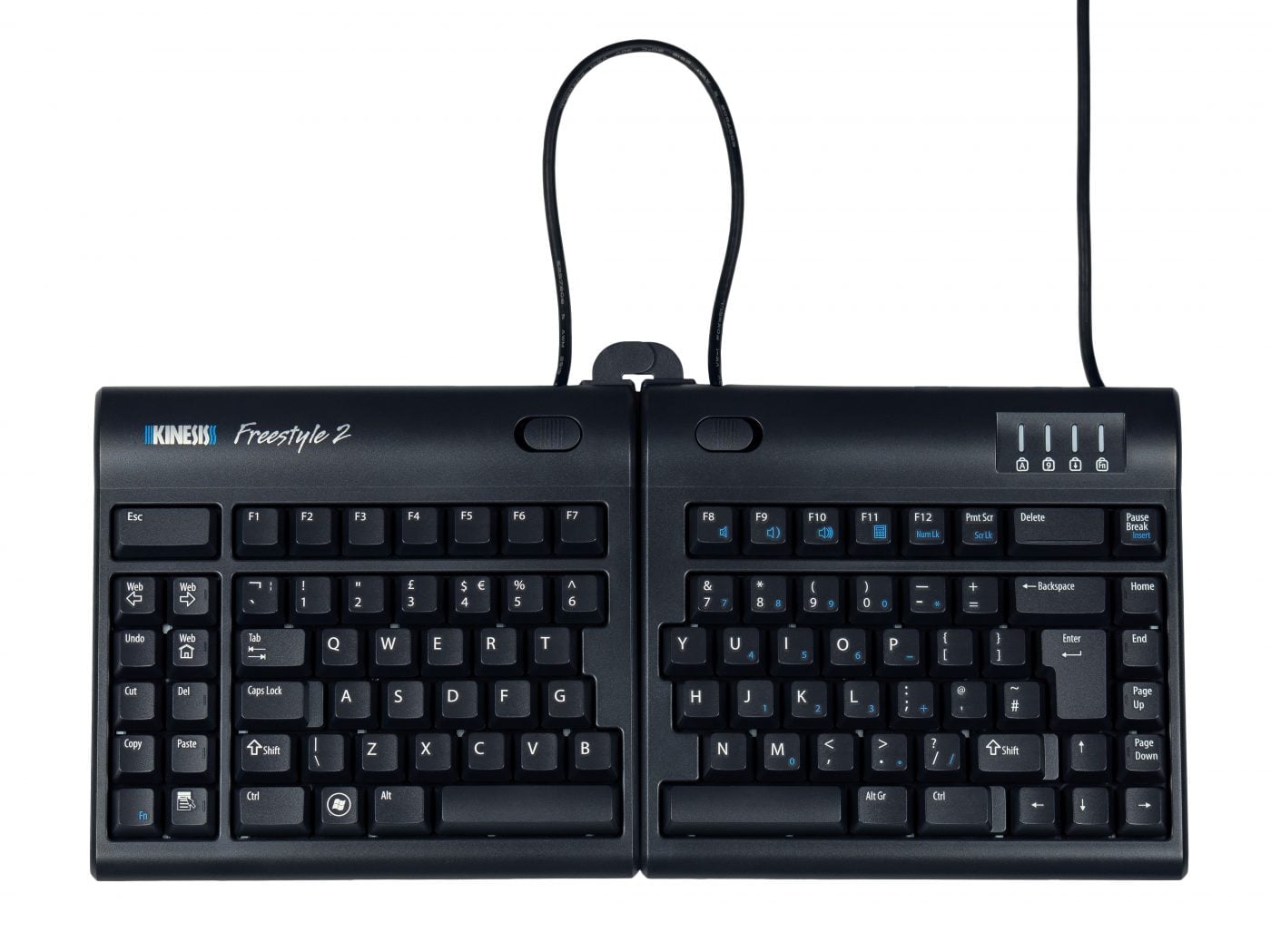 Ergonomic split keyboard with wired connection for enhanced comfort and productivity.