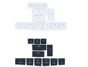 White and black keyboard keycaps for customization and computer upgrades. Perfect for mechanical keyboards.