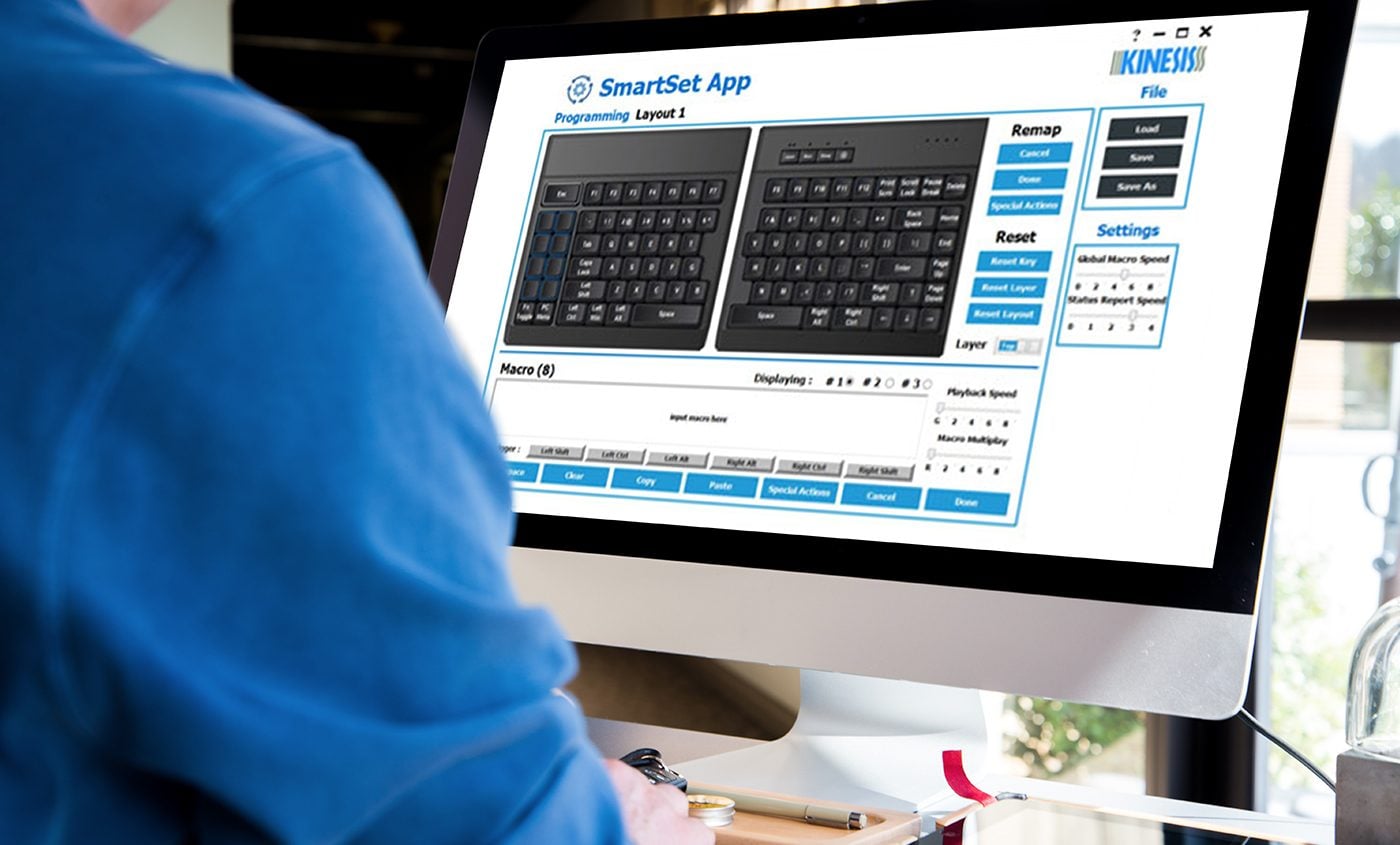 User customizing keyboard settings on SmartSet App displayed on a computer monitor.
